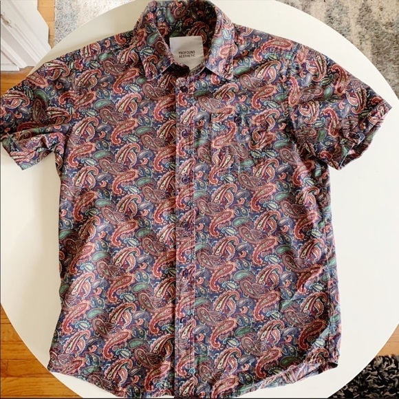 Profound Aesthetic Men’s Slim Cotton Paisley Button Down Shirt Size Small - Picture 2 of 8